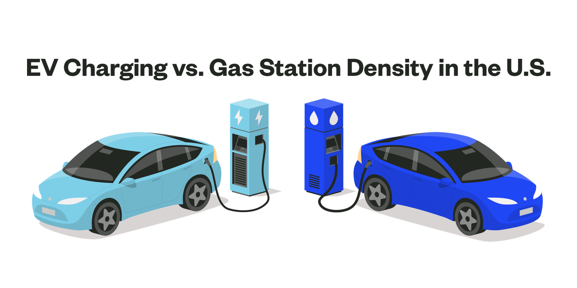 A header image for a blog that compares electric vehicle charging to gas station density state by state